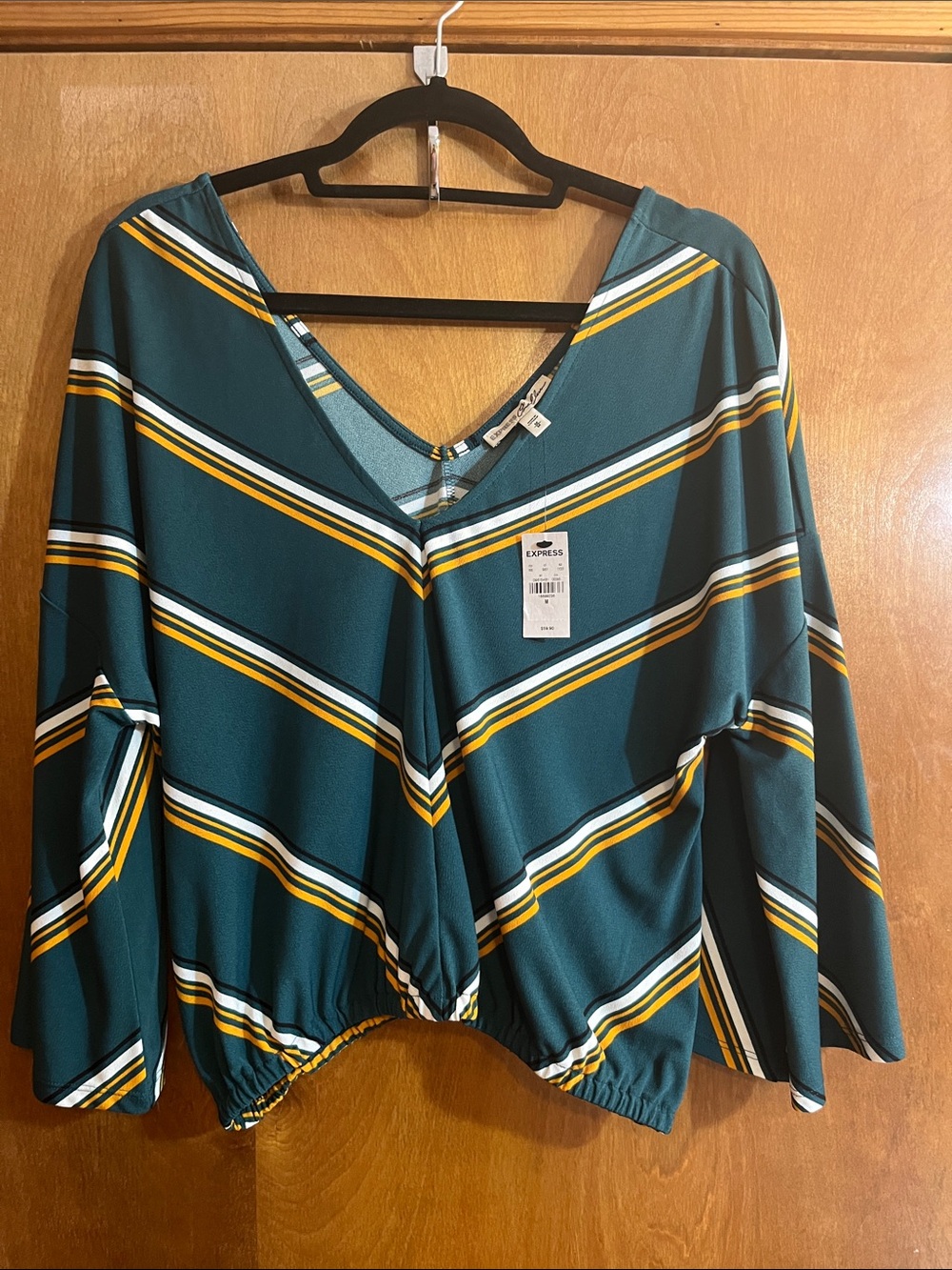 Express Teal Striped V-Neck Long Sleeve Top - Bundle